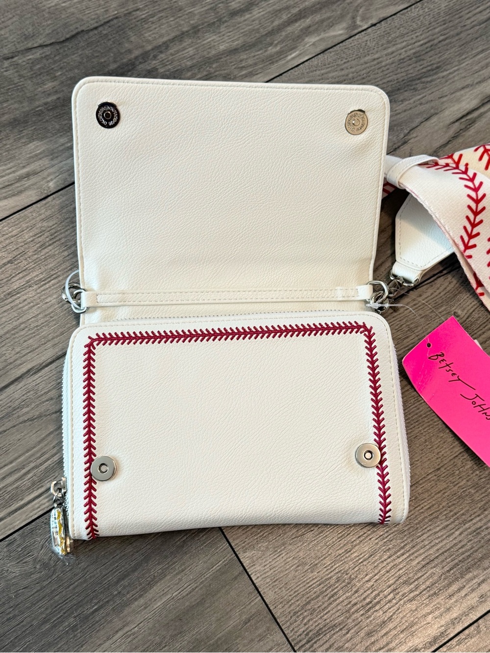 Betsey Johnson Baseball Crossbody Wallet Purse NWT Rhinestone Game Day Bag - Picture 7 of 11